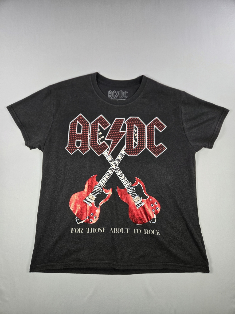 AC/DC For Those About To Rock Embellished Studded Graphic Tee Charcoal Black XL